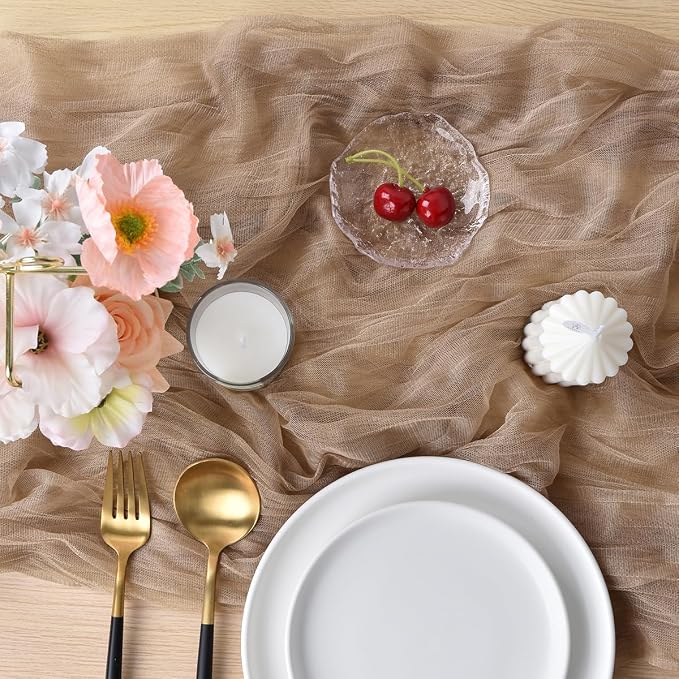 Coffee Cheesecloth Table Runner Cheese Cloth Wedding Birthday Party Decor | 10Ft Summer Rustic Boho Gauze Farmhouse Bridal Baby Shower Holiday Dining Tea Party Home Table Decorations