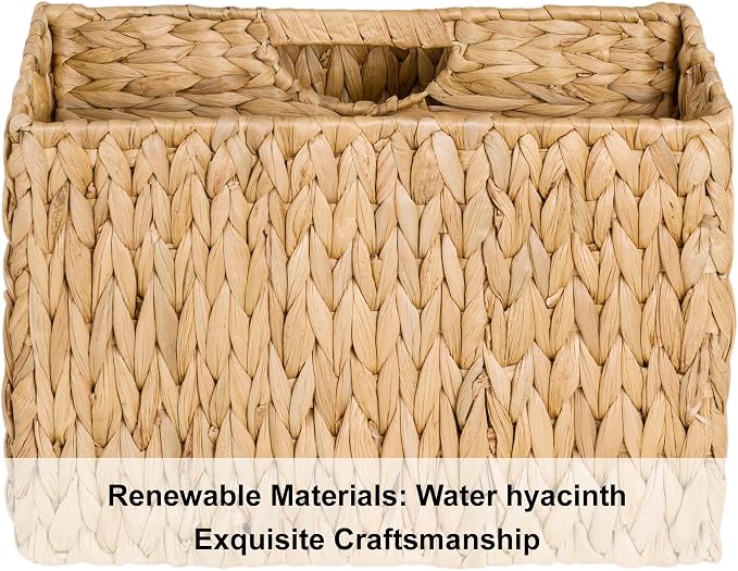 StorageWorks Hand-Woven Divided Magazine Basket, Rattan Magazine Holder, Natural Wicker Magazine Rack for Bathroom, Office, Water Hyacinth, 1 Pack | Magazine Holder Bathroom, Mail Baskets for Counter, Hand-Woven Wicker Baskets, Rattan Magazine Rack for...