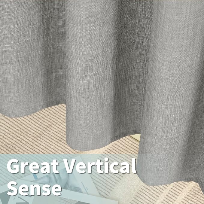72 inch Length Linen Curtains for Living Room 2 Panels, Grey | Thick Linen Textured, Soft Privacy Drapes, Light Filtering, Burlap Curtains for Farmhouse, Bedroom, Grommet, 52 x 72 Inch