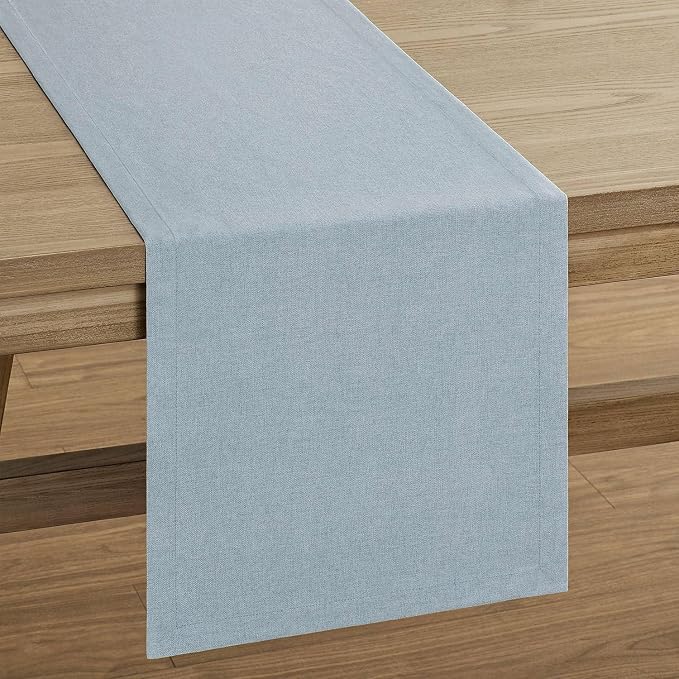 ZeeMart Basic Linen Style Table Runner, 14x108 Inch Chambray Blue | Mitered Corner Design, Medium Weight Fabric, Rustic Farmhouse Style, Machine Washable Easy Care Everyday Table Scarf