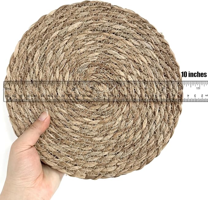 Mini Rattan Woven Placemats Set of 8, 10 Inch Natural Jute Braided Farmhouse Table Mats Small Tableware or Room Decoration Please Choose Carefully