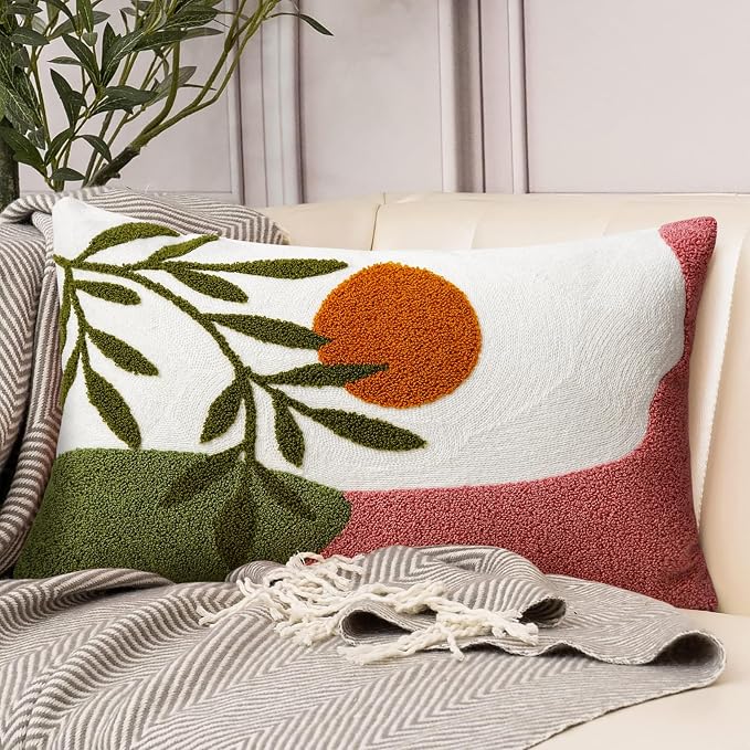 Adabana Boho Lumbar Pillow Cover 12x20 Inch Embroidered Throw Pillow Cover