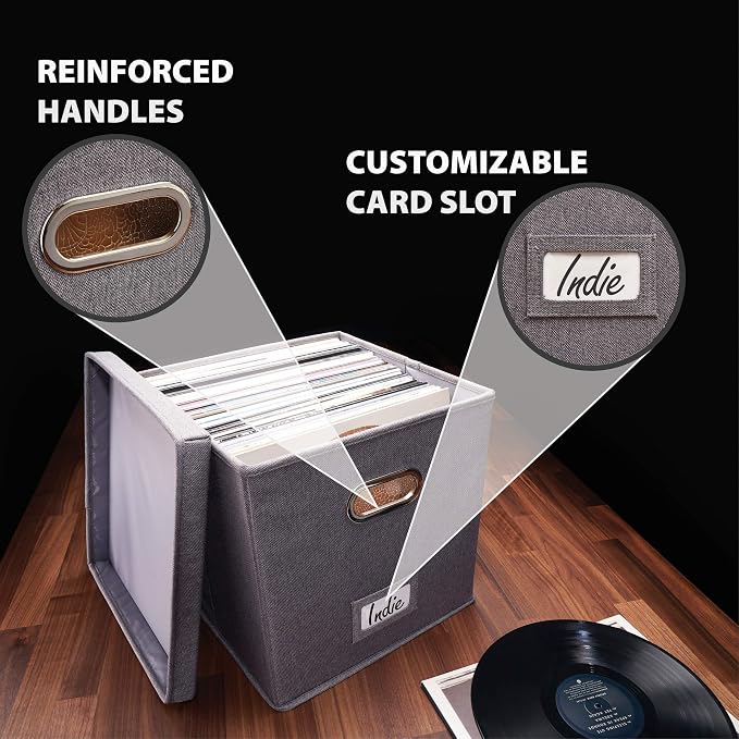 Decorative Vinyl Record Storage Box for 50+ Single Records - LP Holder