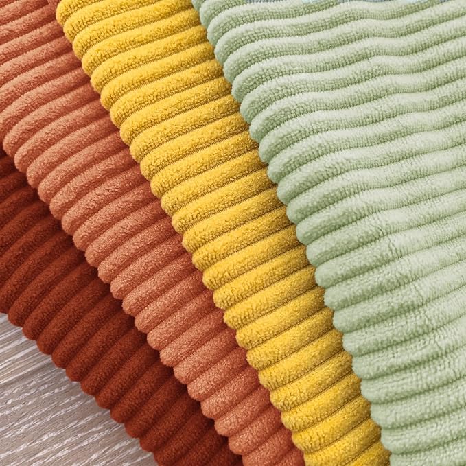Pack of 4 Throw Pillow Covers Corduroy 18x18 Inch,Orange Teal | Decorative Velvet Couch,Summer Cases Square,Farmhouse Boho Cushion Covers for Sofa Bed Living Room Home Decor & Office