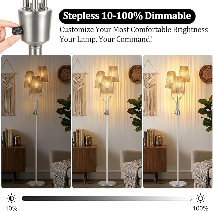Bairth Boho Floor Lamp, Farmhouse Rattan 3-Light Floor Lamp for Living Room
