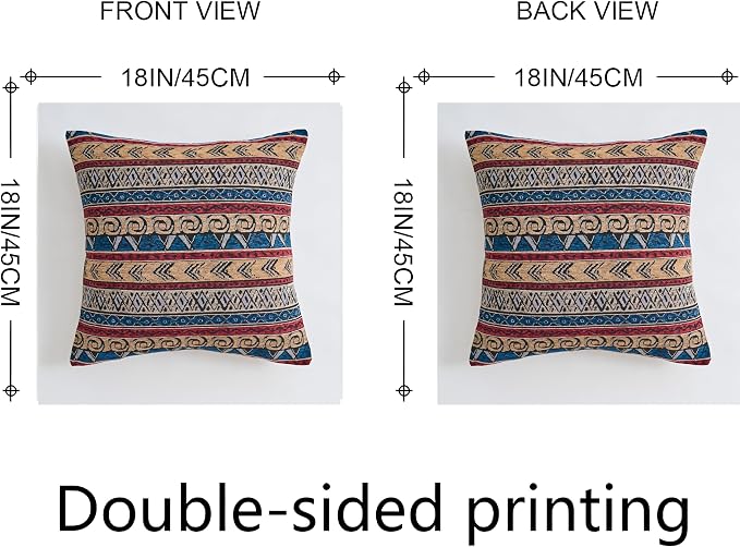 Couch Colorful Stripe Boho Throw Pillow Cover 18X18 Inch Set of 4 Farmhouse Decorative Vintage Pillow Cases Textured Cushion Pillows Covers for Sofa Living Room Bedroom Outdoor Patio Porch