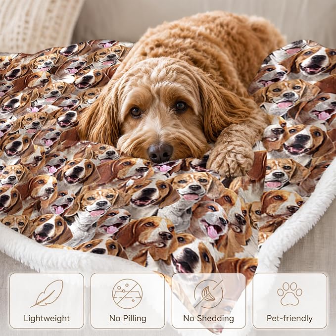 BlessLiving Throw Blanket, Brown Dog Animal Gift, 60x80 Inches | sherpa fleece fabric, Beagle Dense Pet Blankets Puppy Lovers print, for couch or sofa, pet lovers, easy machine care