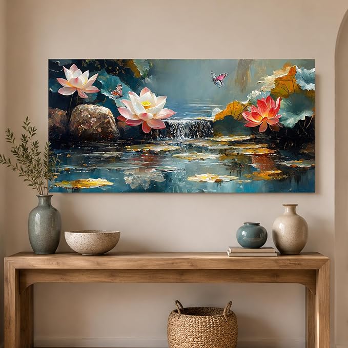 Anolyfi Lotus Canvas Wall Art for Living Room 40"x20" | HD Print, Easy to Hang, Durable and Colorfast, Zen Wall Decor Yoga Paintings for Spa Hallway Bedroom Home