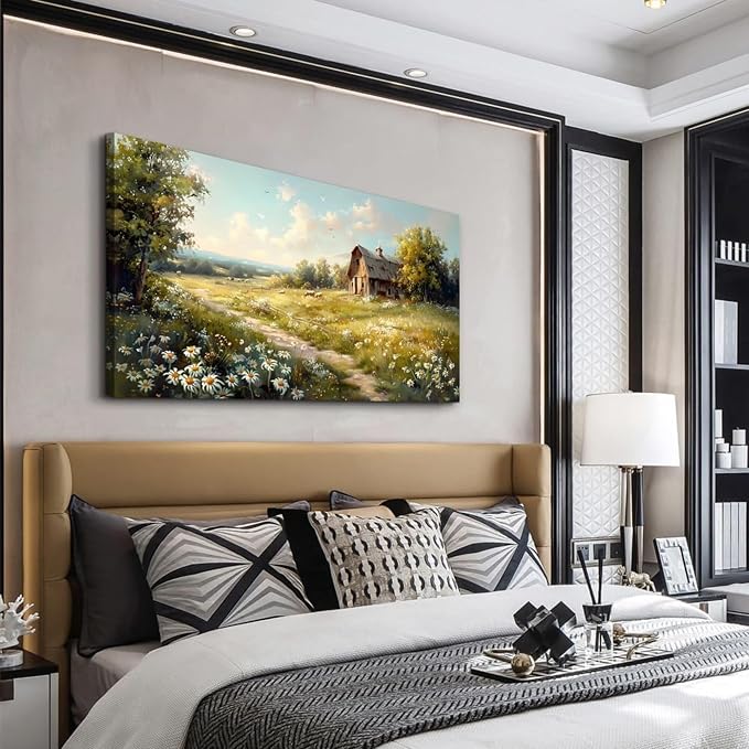 KELIYUAN Large Wall Decor Canvas For Living Room Wall Art For Bedroom Office Wall Decor Vintage Country Field Painting Pictures Decoration Artwork Farmhouse Home Decor Mural Aesthetics 24"x48"