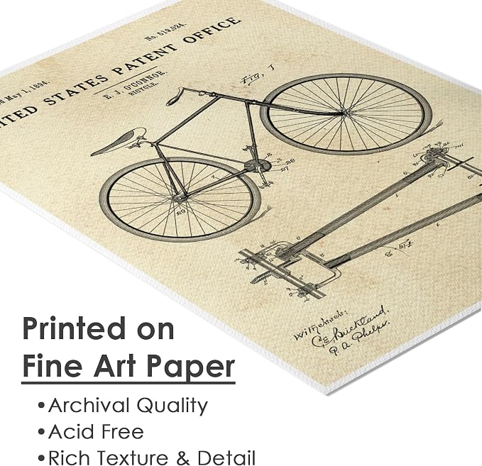 Bicycle Patent Print Wall Art - Unframed - 8x10 | Set the Wheels of Nostalgia in Motion with Classic Art Prints | Wall Décor for Cycling Enthusiasts, Man Caves, or Retro-Themed Spaces | Home Décor