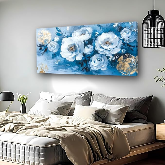 Abstract Wall Art Canvas Print Flower Painting Bathroom Decor Paintings Modern Style Living Room Bedroom Office Home Kitchen Decorations Nature Landscape Artwork Wooden Frame 20x40 inches