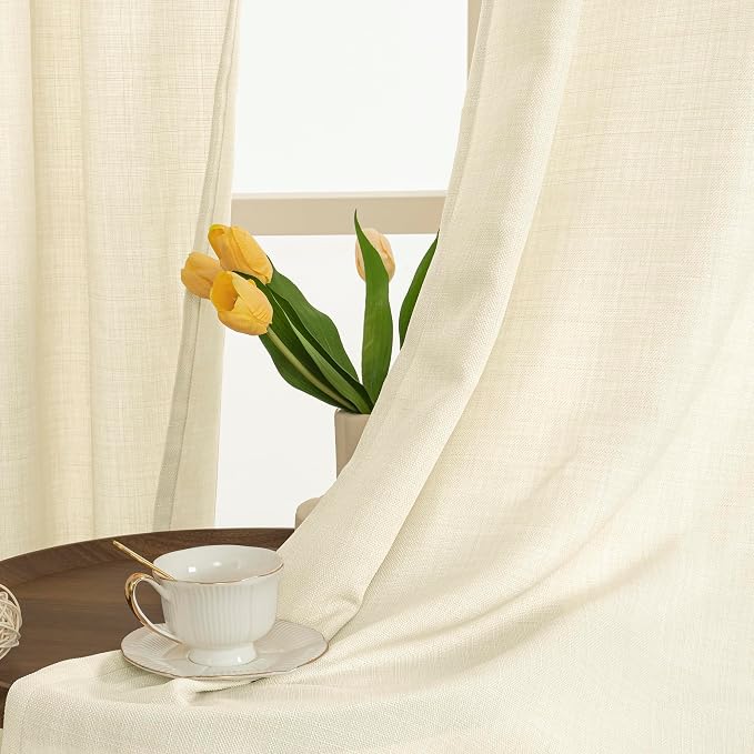 Beige Polyester Curtains 84 Inch Length for Living Room, Grommet Top Thick Light Filtering Drapes Privacy Boho Neutral Panels for Farmhouse/Bedroom, 2 Panels Set, 52 x 84 Inch, Light Beige | Light Filtering, Semi Sheer, Privacy Protected, Boho, Neutral...