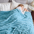 NEWCOSPLAY Faux Fur Ribbed Twin Blanket for Couch, Blue, 60"x80" | Plush Soft Thick Warm Blanket for Couch Sofa Bed 850GSM, Fluffy Cozy Luxury Decorative Throw, Gift for Women Men