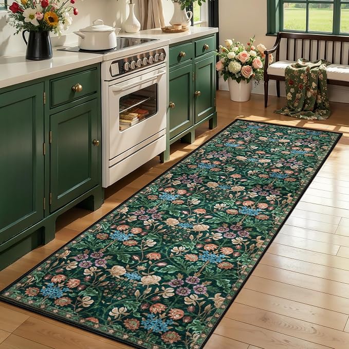 Ciicool 2x8 Hallway Runner Rug Floral Non Slip Washable Kitchen Rugs | Boho Soft Low Pile Long Carpet for Entryway Laundry Bedroom Carpets