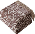 Phuryllic Boho Throw Blanket Twin Size, Soft Cozy Cotton Muslin Quilt Blanket for Bed Decor, Patchwork Block Couch Sofa Chair Cover, Vintage Farmhouse Cottage Tapestry Woven Blanket, Brown&White