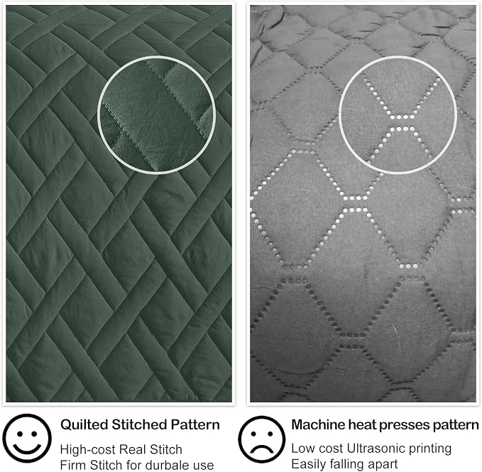 HORIMOTE HOME Quilt Set Twin Size Dark Green, Classic Geometric Diamond Stitched Pattern, Ultra Soft Microfiber Lightweight Bedding Set Bedspread Coverlet for All Season with 1 Quilt 1 Pillow Sham