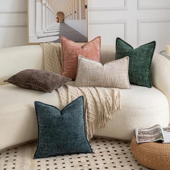 MADIZZ Pack of 2 Chenille Throw Pillow Covers 20x20 Inch Grey Blue Soft Neutral Decorative Throw Pillows for Couch Sofa Boho Accent Cushion Covers Modern Farmhouse Home Decor for Bedroom Living Room