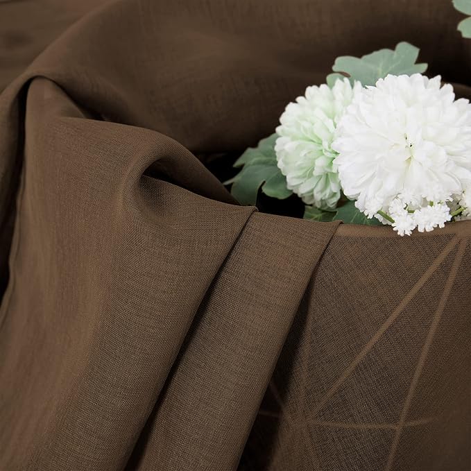 Tollpiz Sheer Tier Curtains Kitchen Linen Textured Half Curtain Sheers Light Filtering Rod Pocket Voile Bathroom Short Curtains for Farmhouse, 25 x 30 inches Long, Brown, Set of 2 Panels