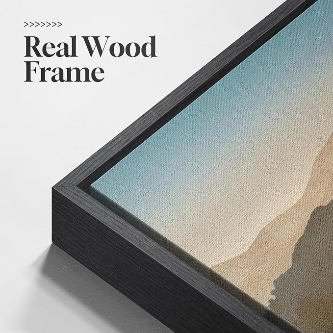 Framed Watercolor Mountain Landscape Wall Art for Living Room, 24x36 Inch | 3 piece, Modern, Minimalist, Large, Blue, Nature, Lake scenery, Dining room wall decor, Office art, Ready to hang, Wood frame
