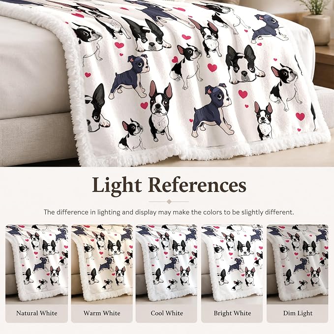 BlessLiving 50x60 Sherpa Fleece Throw Blanket, Boston Terrier | sherpa fleece. boston terrier print; for couch, bed, or sofa.