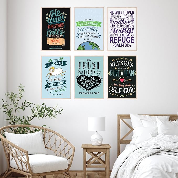 BigWig Prints Bible Verse Prints, Psalm Artwork, Set of 6, 11x17 in | Faith Based Scripture for Prayer Room or Study, Great Gift for Bible Study Groups, Unframed