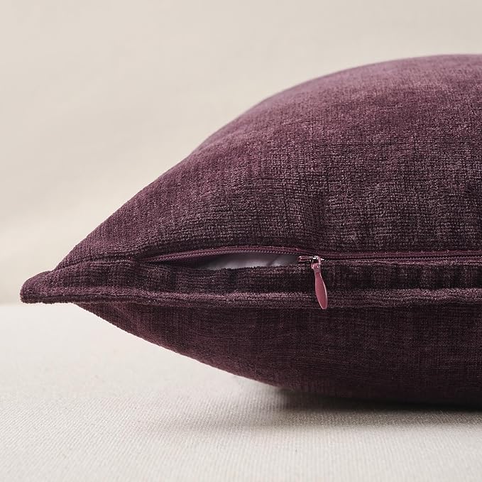 JUSPURBET Chenille Decorative Throw Pillow Covers 20x20 Set of 2,Eggplant