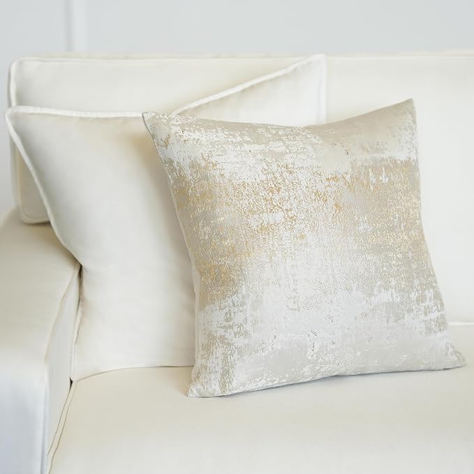 THE-TINOART Cream Champagne Metallic Jacquard Pillow Covers 20x20 Pack of 2 Velvet Back Modern Glam Sofa Decor
