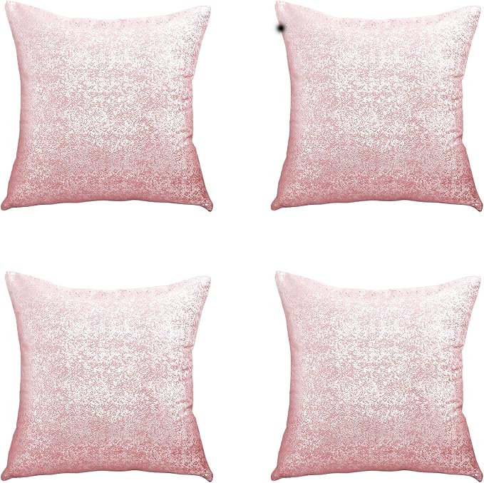 Gyulin Pack of 4,Silver Velvet Throw Pillow Covers 18x18 Inches, Sparkle Silver Foil Print Solid Square Pillow Covers Cushion Covers for Couch Sofa Home Bedroom Decor, Light Pink