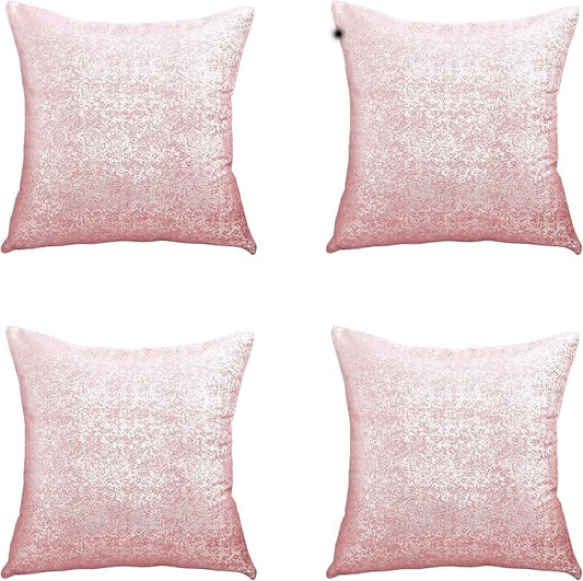 Gyulin Pack of 4,Silver Velvet Throw Pillow Covers 18x18 Inches, Sparkle Silver Foil Print Solid Square Pillow Covers Cushion Covers for Couch Sofa Home Bedroom Decor, Light Pink