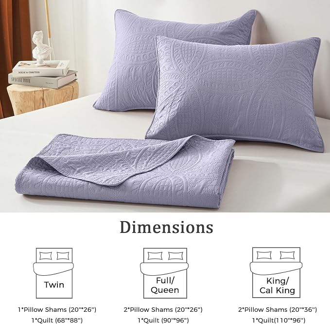 akkialla Lavender King/Cal King Quilt Set,Ultrasonic Lightweight Bedspread Coverlet for Modern Minimalist Bedroom,Soft Microfiber Coin Pattern Bedding,3-Piece (1 Quilt,2 Pillow Shams)