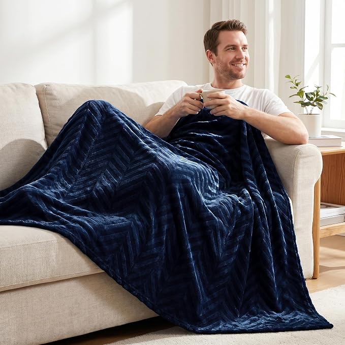 Whale Flotilla Flannel Fleece Throw Blanket for Couch, Navy Blue | Lightweight Breathable Soft Sofa Throws, Plush Fluffy Chevron Design Decorative Blankets for All Season, 50x60 Inch