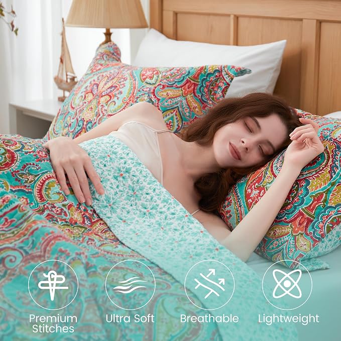 NEWLAKE Cotton Bedspread Quilt Sets-Reversible Patchwork Coverlet Set, European Gorgeous Floral Pattern, Twin Size