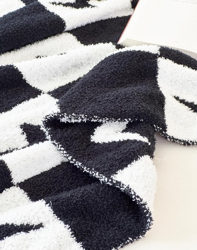 Ultra Soft Cozy Buffalo Checkerboard Lightning Pattern Fluffy Microfiber Knitted Throw Blanket Lightweight Fleece Checkered Blanket for Sofa Couch Bed Travel Black 50"x60" Both Sides