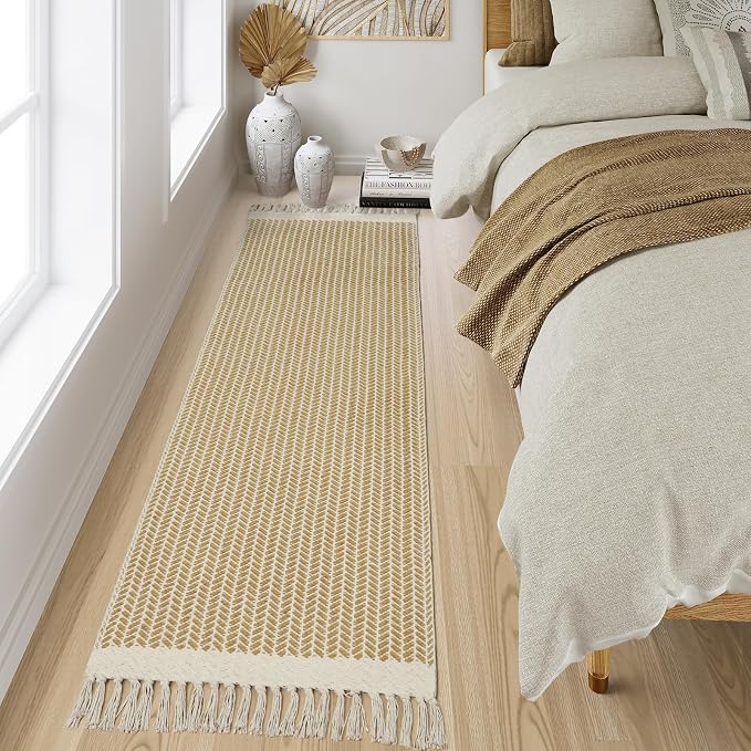 Lahome Boho Bathroom Runner Rug, 2x7 Washable Rugs for Laundry Room Hallway | Woven Cotton Hallway Rugs with Tassels, Farmhouse Decor Mat, Non Shedding Lightweight Low Pile Carpet for Kitchen Bath, Khaki