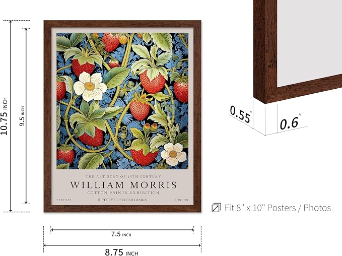 Poster Master William Morris Poster - Owl Print - Bird Art - Botanical Art - Flower Design - Exhibition Artwork - Animal Illustration - Floral Illustration - Aesthetic Design - Office or Bedroom Decor - 8x10 Brown Framed