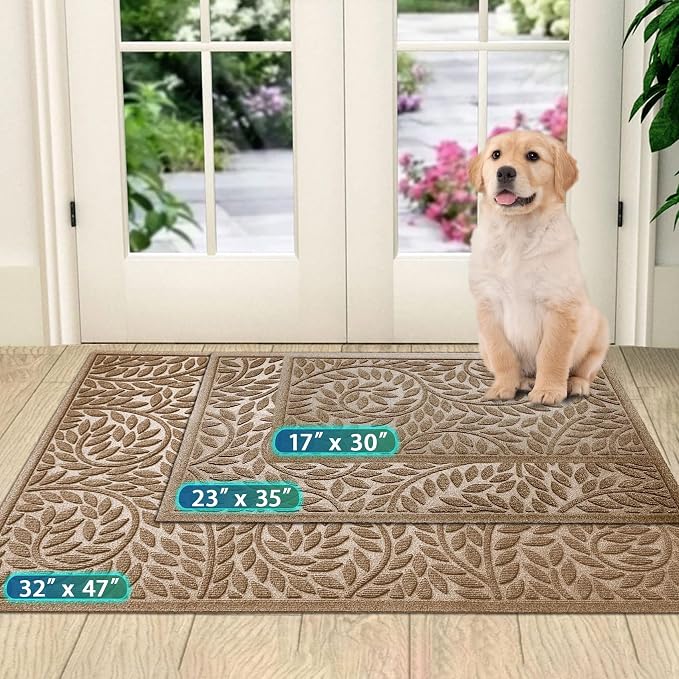 Bulijojo Front Door Mat Entrance,Durable Heavy Duty Welcome Mat,Thick Absorbent Natural Rubber Non Slip Mat,Sturdy Entryway Beige 47"x32"