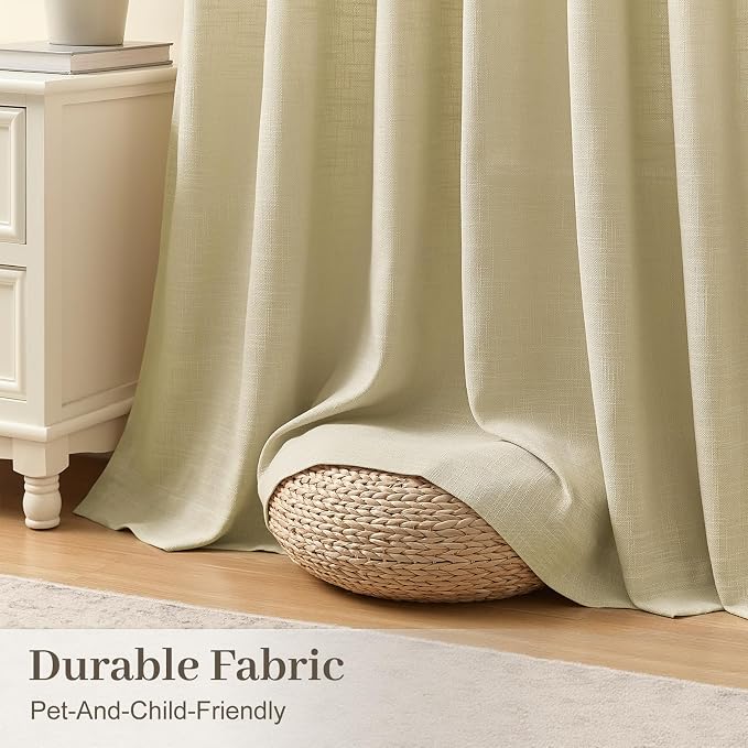 Extra Wide Pinch Pleated Sheer Linen Curtains Light Filtering, 60X102 | Living Room, Semi Sheer, Pinch Pleat, Linen Blend, Hook Rings, Non See Through, Privacy, Sliding Door, Grey Beige, 1 Panels