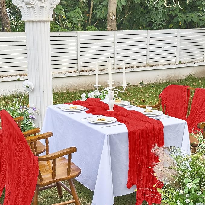 IVAPUPU Red Table Runner 120 Inches for Wedding Birthday Party Home Decor | 2 Pcs Boho Gauze 10FT Cheesecloth Table Runners for Baby Shower Decorations Summer Garden Farmhouse
