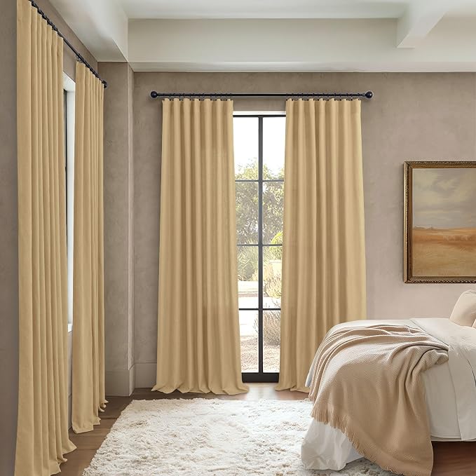 Tan Beige Curtains 96 Inches Long for Living Room 2 Panels Pocket Back Tab Semi Sheer Linen Rustic Neutral Earth Light Brown Room Decor Khaki Taupe Camel Burlap Curtains for Bedroom Cottagecore Fall