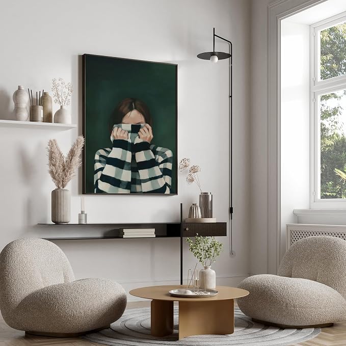 KAQNMY Female Portrait Wall Art Modern Portrait Art 16x24 Inch Unframed | Room Aesthetic Feminine People Wall Art Minimal Emerald Green Abstract People Art for Bedroom Living Room Dorm Apartment