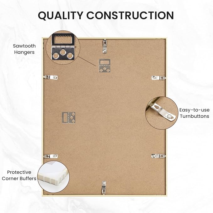11x14 Picture Frame Gold, Aluminum Metal 11 x 14 Frame with Removable Mat, 11 by 14 Gold Photo Frame Matted to 8x10 Photo, Real Tempered Glass for Home and Office Gallery Wall, 1 Pack