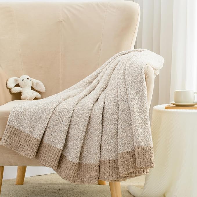 Carriediosa Heather Throw Blanket 50x60, 400GSM Ultra Soft Microfiber | Taupe, Fuzzy Fluffy Cozy Plush Knit Knitted Throws, Lightweight Cute Preppy Fall Blankets for Couch, Bed