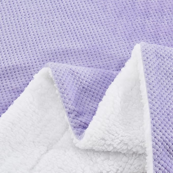 SOCHOW Waffle Sherpa Fleece Throw Blanket, Super Soft Fuzzy Warm, Lightweight Fluffy Reversible Plush Blanket for Bed Sofa Couch, 50 x 60 Inches Lilac
