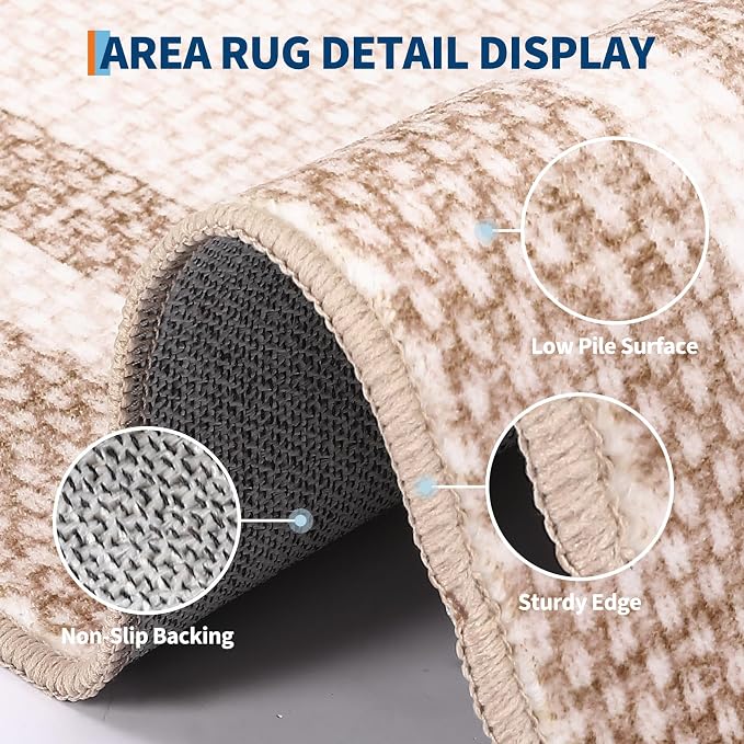 COZYLOOM Area Rugs 10x13 Large Living Room Rug with Rubber Backing, Stain Resistant Modern Bordered Rug, Non Shedding Low Pile Soft Carpet, Foldable Thin Mats for Bedroom, Dining Room, Office, Beige