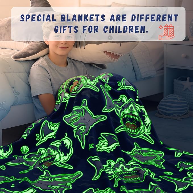 Twin Blanket for Couch & Bed, Large Soft Warm Plush Fleece Shark Throw Blanket for Boys, Cute Funny Coastal Ocean Themed Decor for Bedroom Home Living Room, 60"x80"