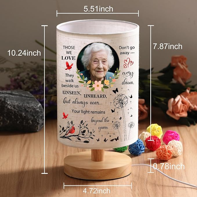 WSYEAR Custom Photo Lamp Sympathy Gifts for Loss of Loved One- Memorial Gift for Women Mother Grandma Friend Remembrance Decor with Wood Stand