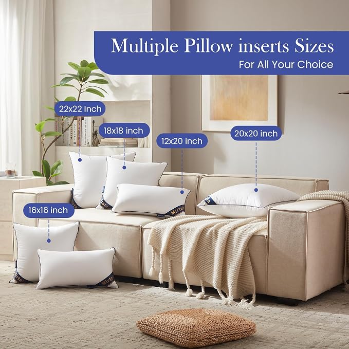 Mirtala 30"x30" Pillow Inserts Set of 2 with 100% Cotton Cover Decorative Square Throw 30" Pillows for Living Room, Sofa, Couch, and Bed-White (2, 30 x 30 Inch)