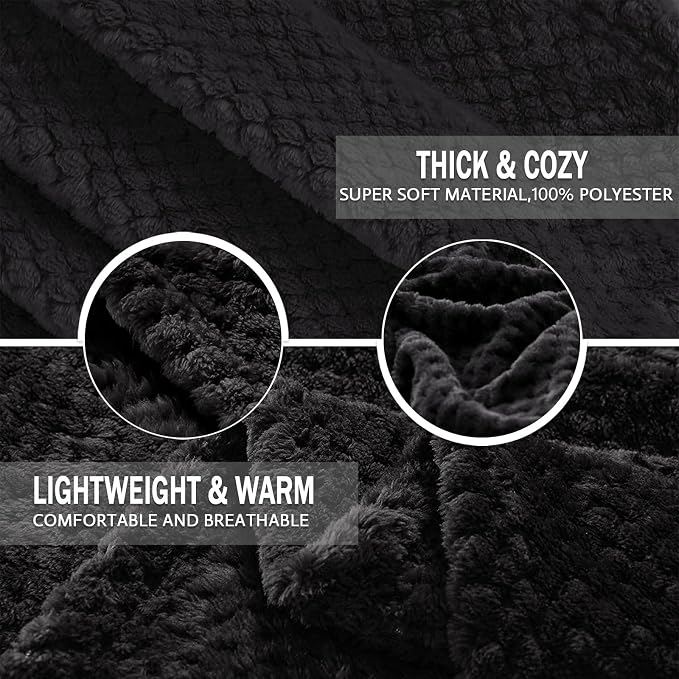 Exclusivo Mezcla Soft Waffle Fleece Bed Blanket Queen Size, Black | Lightweight Plush Blanket for Bed, Bedroom, Cozy Flannel with Waffle Texture, Stylish Home Decor, All Season, 90x90 Inches