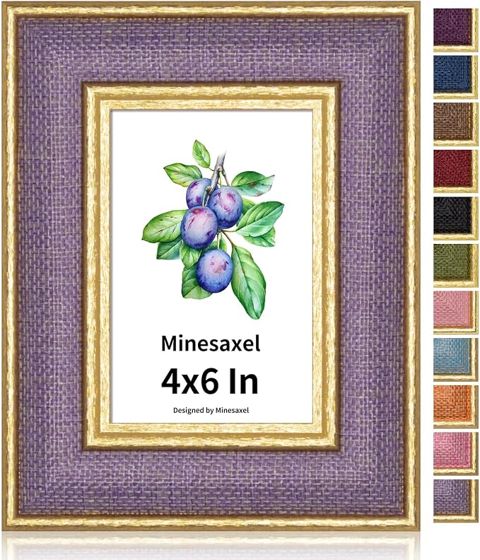 4x6 Picture Frame - Lavender Purple Fabric & Vintage Gold Border HD Real Glass with Easel for Tabletop/Wall (Family Photos, Calm Decor 1 Pack)