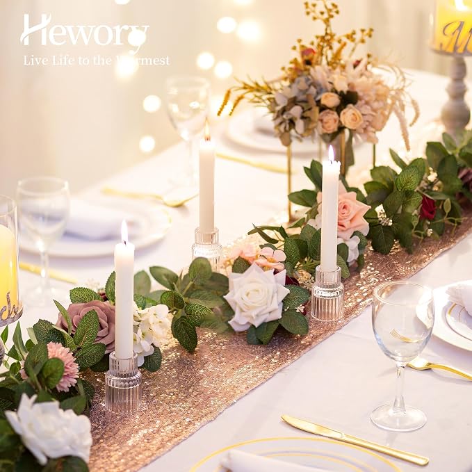 Hewory Taper Candle Holders Bulk, 20PCS Clear Glass Candlestick Holders | For 0.86" Taper Candles, Ribbed Candle Sticks Holder Decor, Wedding Table Centerpiece Bridal Showers Christmas Home Decor